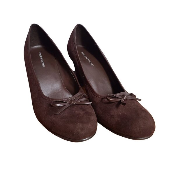 Predictions Pumps Heels Womens size 8.5, Brown suede Bow round toe 3.5 in heel - Picture 1 of 8